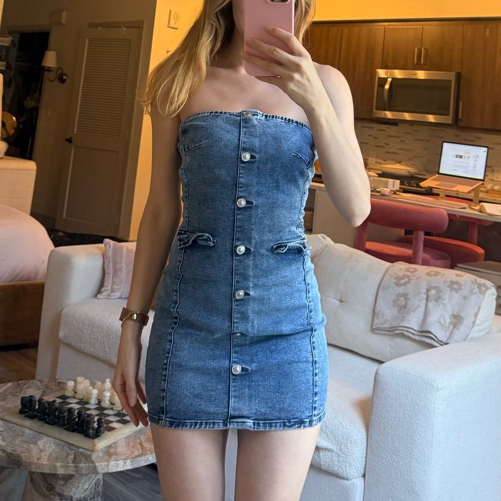 Wax Jean Y2K Strapless Denim Corset Mini Dress S